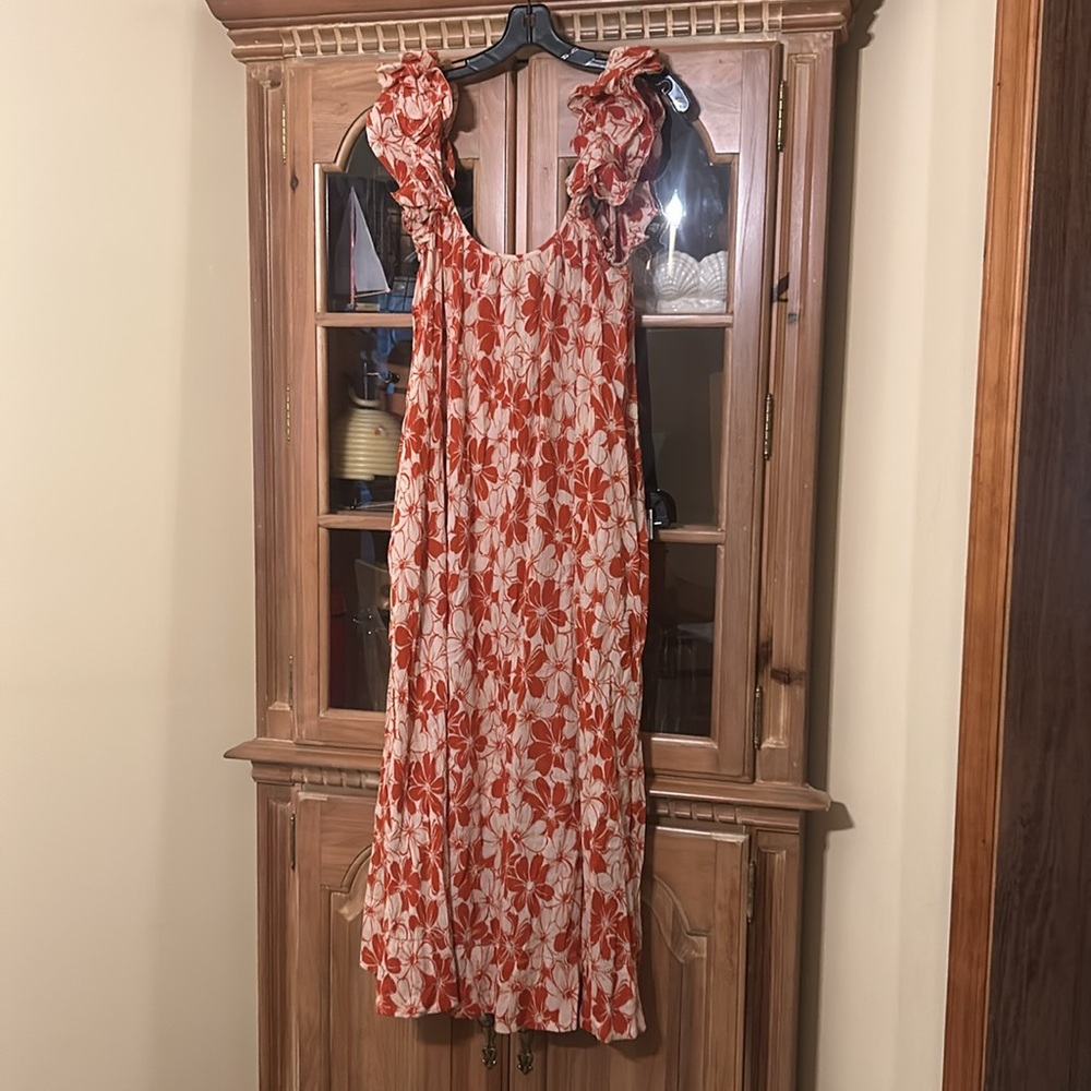 The Great Burnt Red Hibiscus Floral The Cascade Dress - Picture 3 of 9
